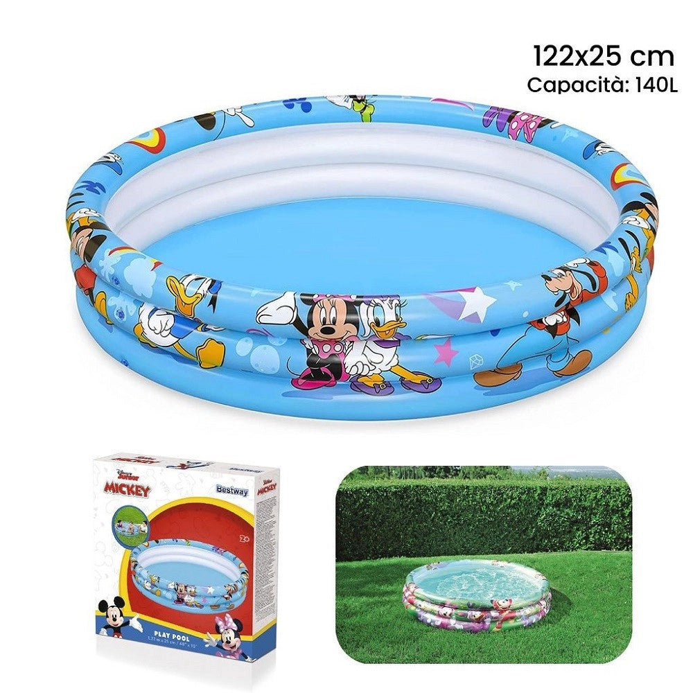 Trade Shop - Piscina Gonfiabile 3 Anelli 122 X 25 Cm Topolino Mickey Mouse Per Bambini 91007 -