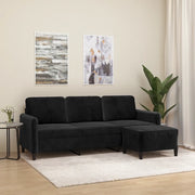 Divano a 3 Posti con Poggiapiedi-Sofa 3 Posti con Poggiapiedi Nero 180 cm in Velluto 248683