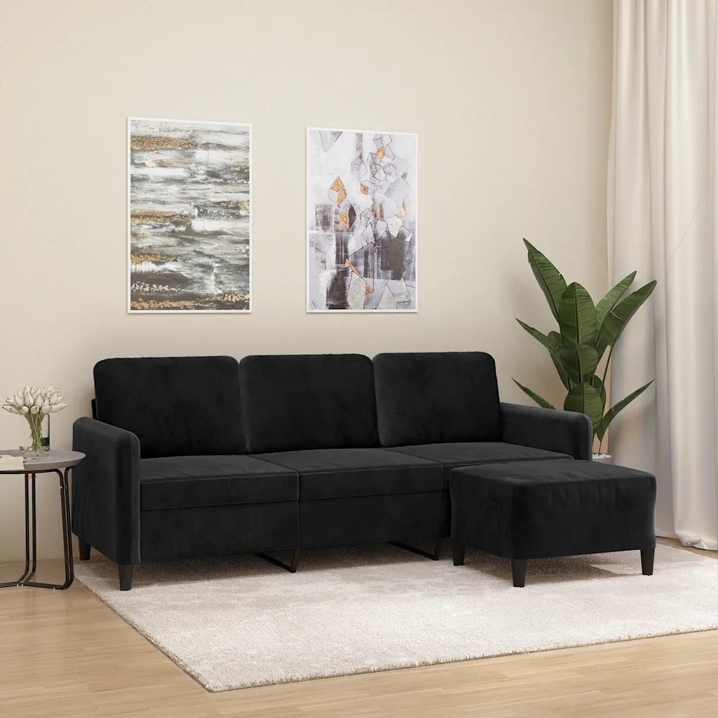 Divano a 3 Posti con Poggiapiedi-Sofa 3 Posti con Poggiapiedi Nero 180 cm in Velluto 248683