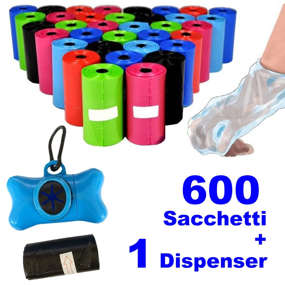 Trade Shop - 600 Sacchetti Igienici Per Bisogni Escrementi Cani Raccolta Feci Con Dispenser -