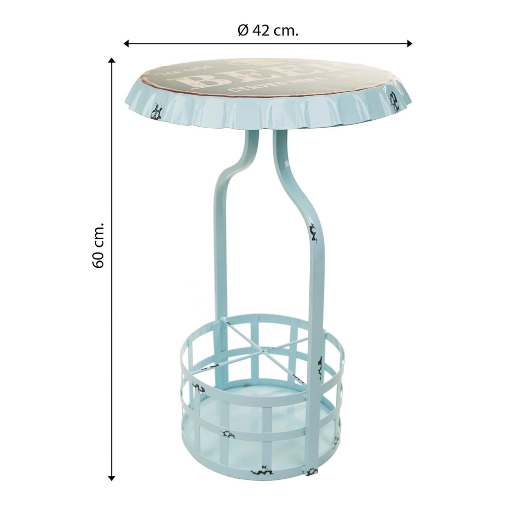 Tavolo portabottiglie in metallo blu 42x42x60h