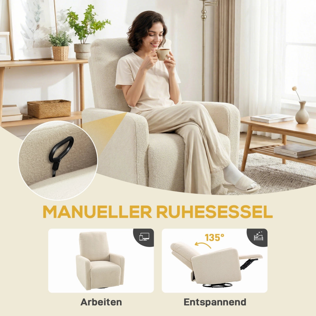 Relaxsessel, Fernsehsessel mit Liegefunktion, Wippfunktion Beige