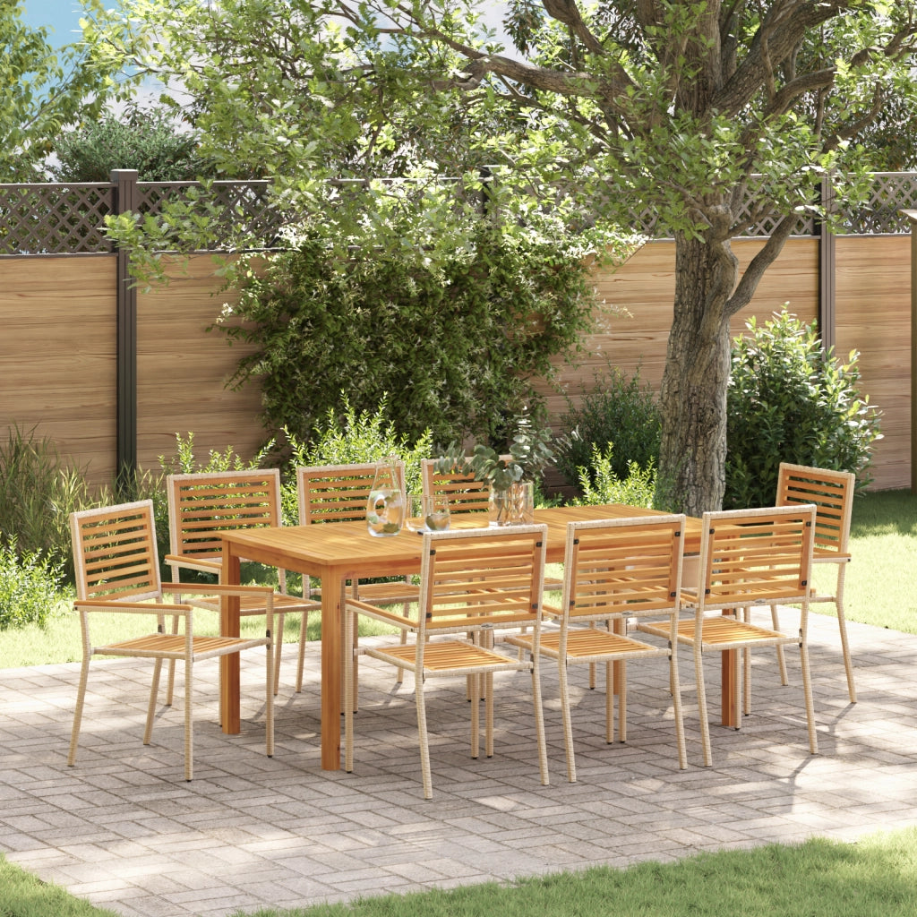 Set da Pranzo da Giardino in 9 Pezzi  Beige in Polyrattan Acacia