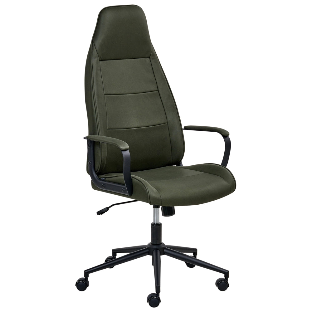 Sedia da ufficio in tessuto verde scuro girevole e regolabile con braccioli stile moderno