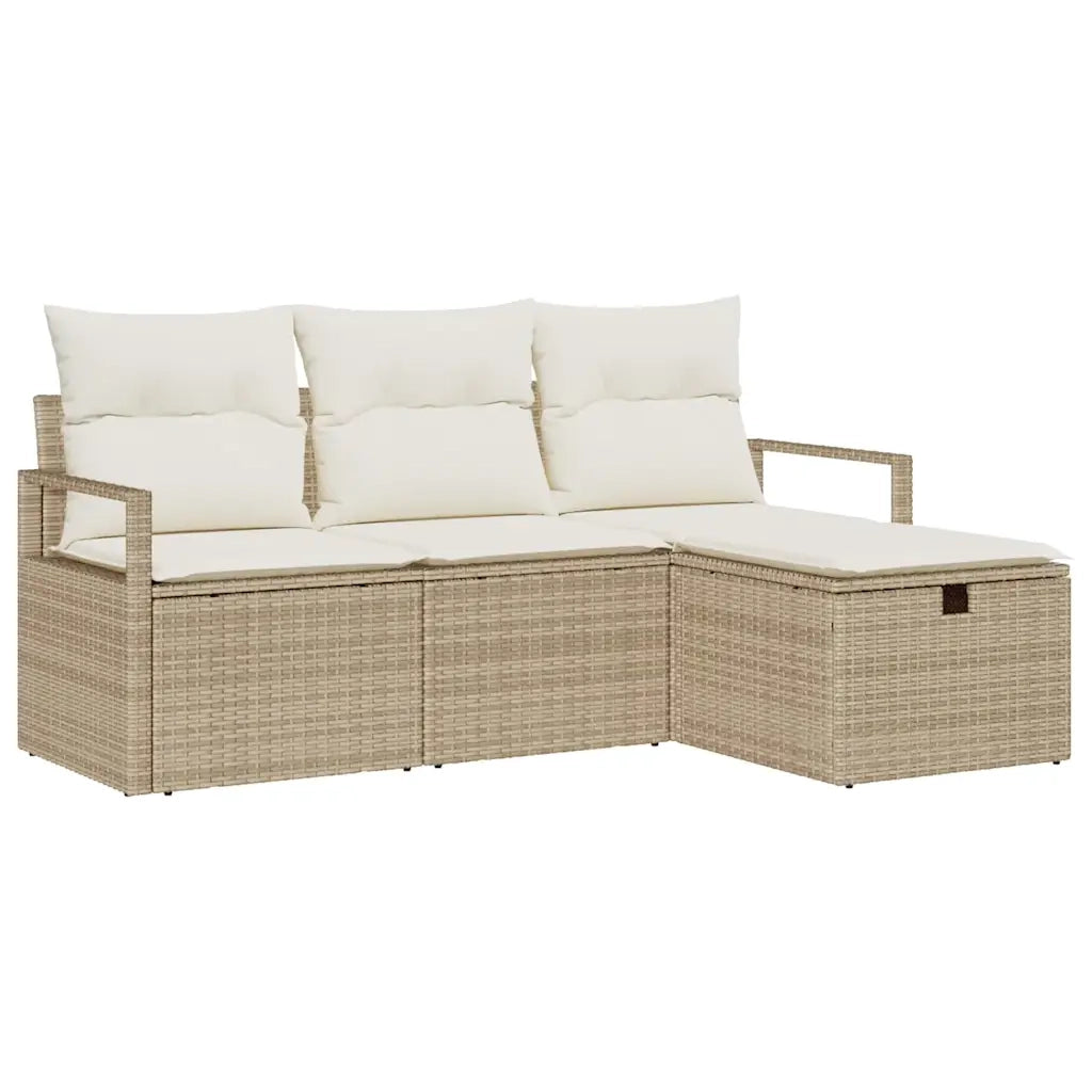 Set Divano da Giardino con cuscino 4 pcs Beige Poly Rattan 3360482
