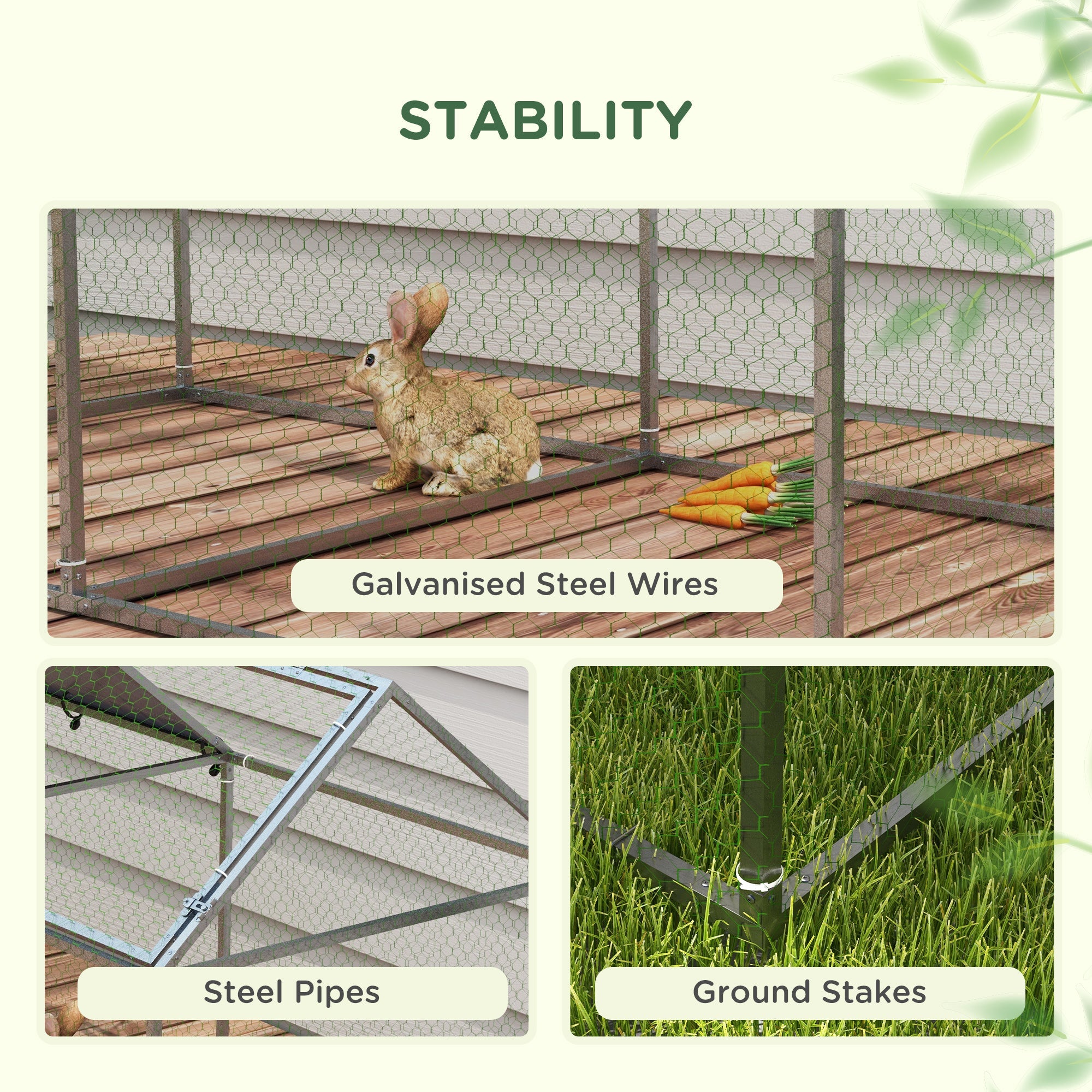 Gabbia per Conigli da Esterno 198x100x120 cm in Acciaio e Tessuto Oxford Verde e Argento