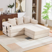DIVANO modulare in velluto a coste 200x190x67 cm beige con pouf e 3 cuscini