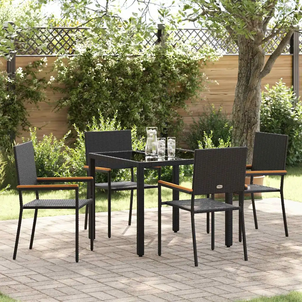 Set da Pranzo per Giardino 5 pz | Set Salotto da Giardino Nero polyrattan