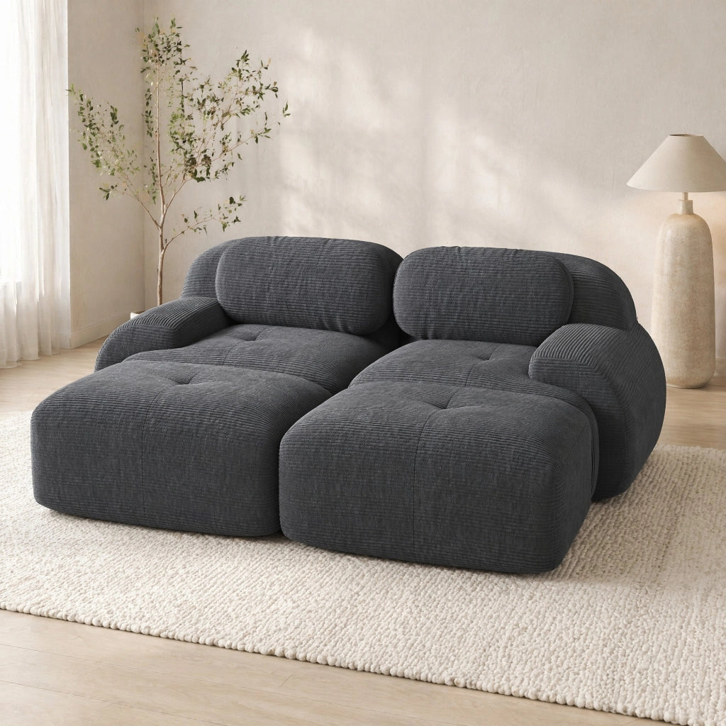 Divano angolare modulare in velluto a coste grigio; 208 x 178 x 70 cm