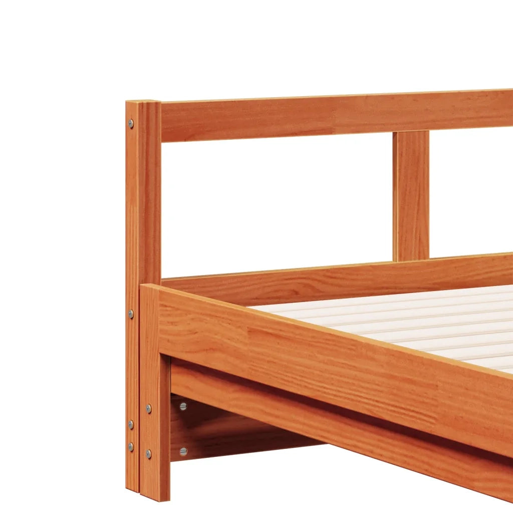 Divano Letto con Rotelle e Materasso Marrone Cera 90x190cm Pino