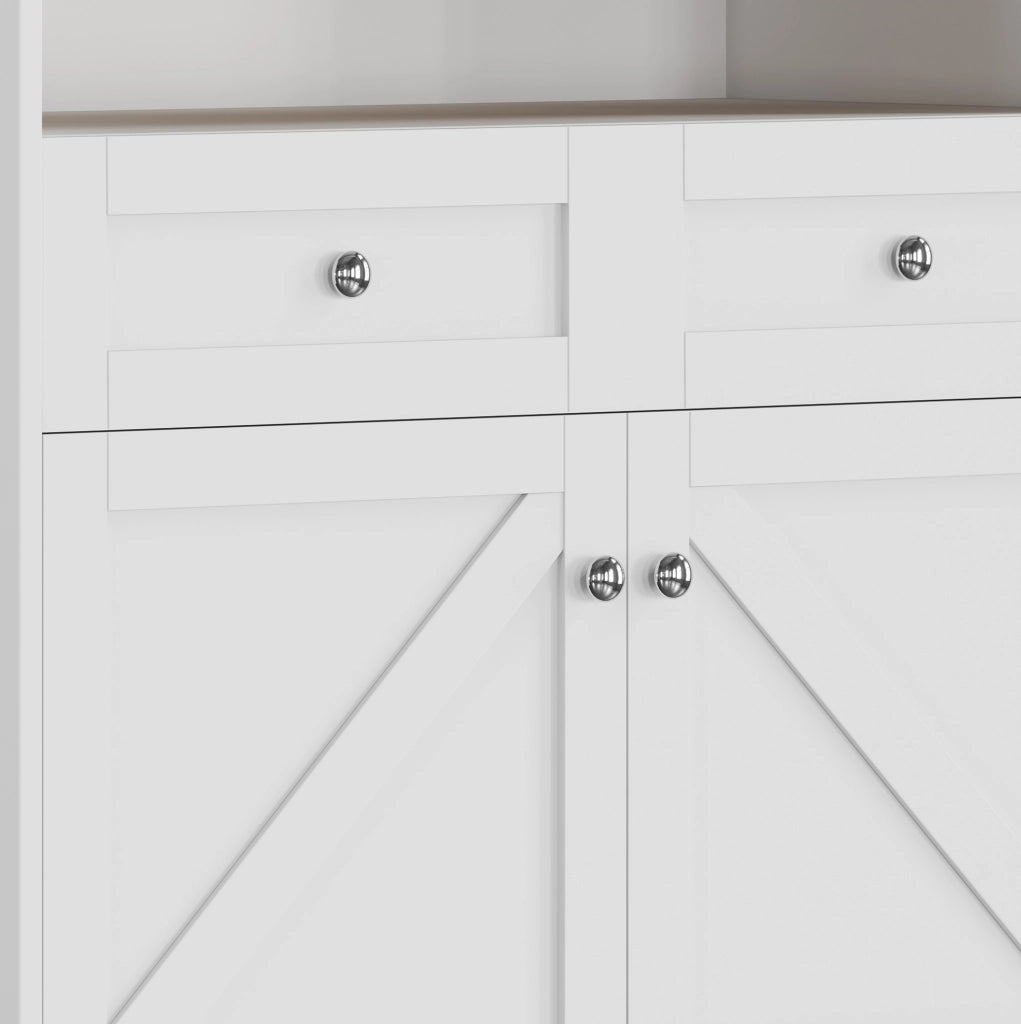 Sideboard 80x40x175 cm con pannello forato e ante stile fienile in MDF e pannelli di particelle bianco e naturale