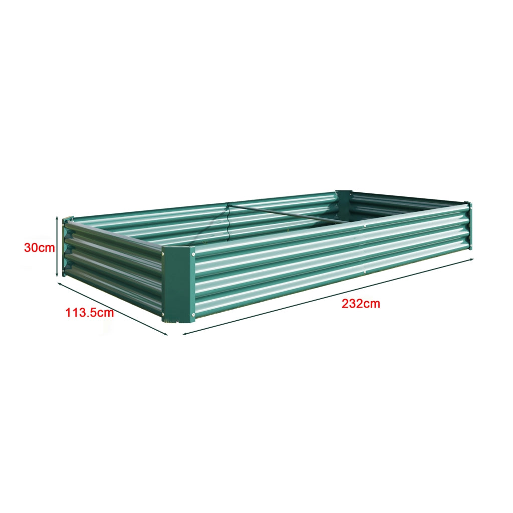 Aiuola rialzata in metallo verde per orto e giardino 232 × 113.5 × 30 cm