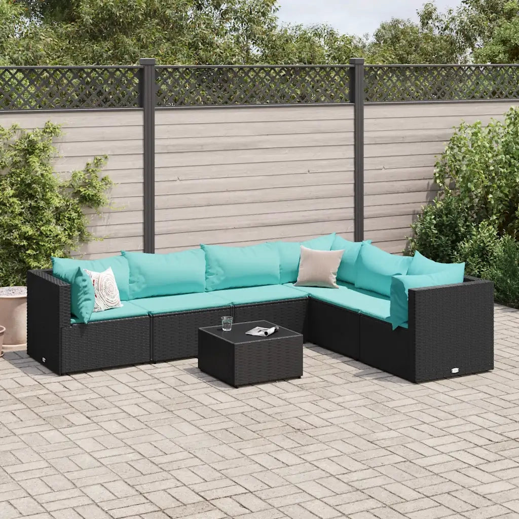 Set Salotto da Giardino con Cuscini 7pz Nero Polyrattan