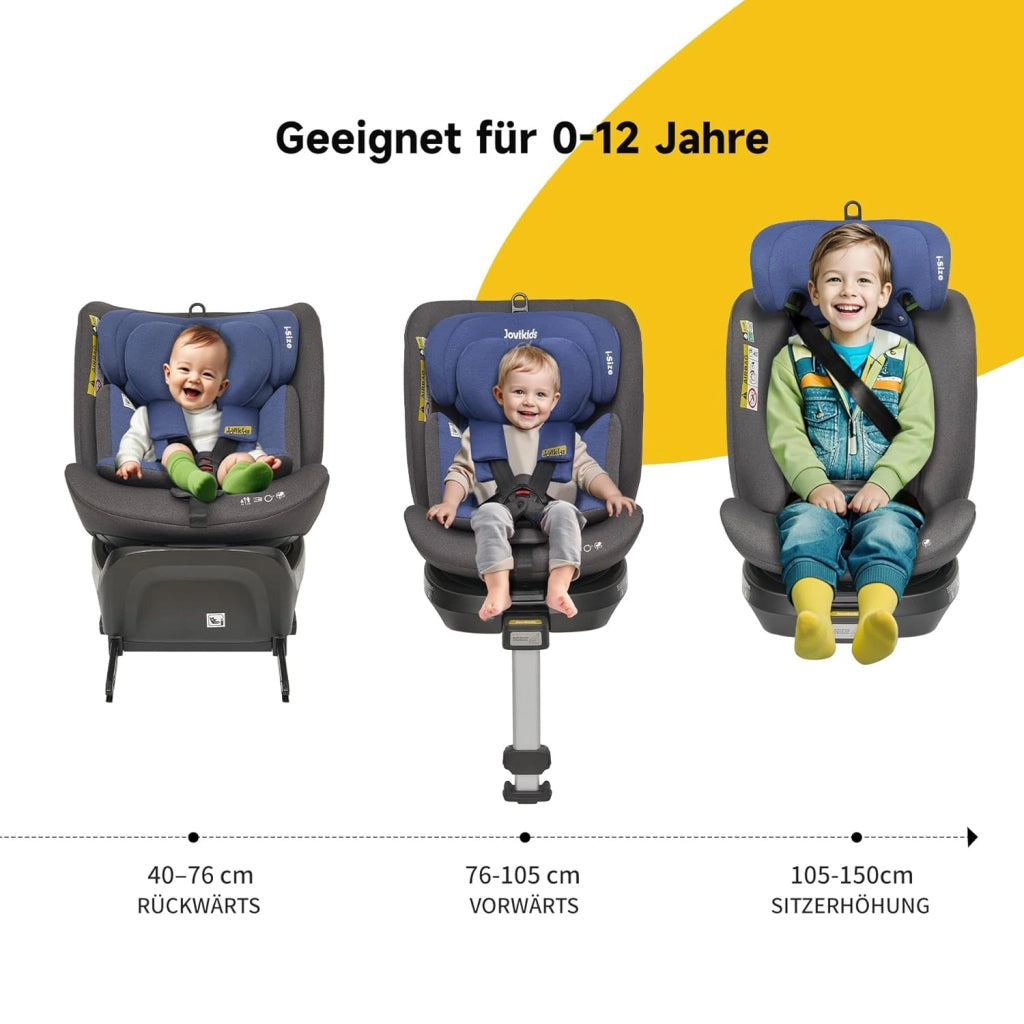 Seggiolino auto per bambini girevole 360° i-Size ISOFIX con reclinazione e capottina in tessuto blu