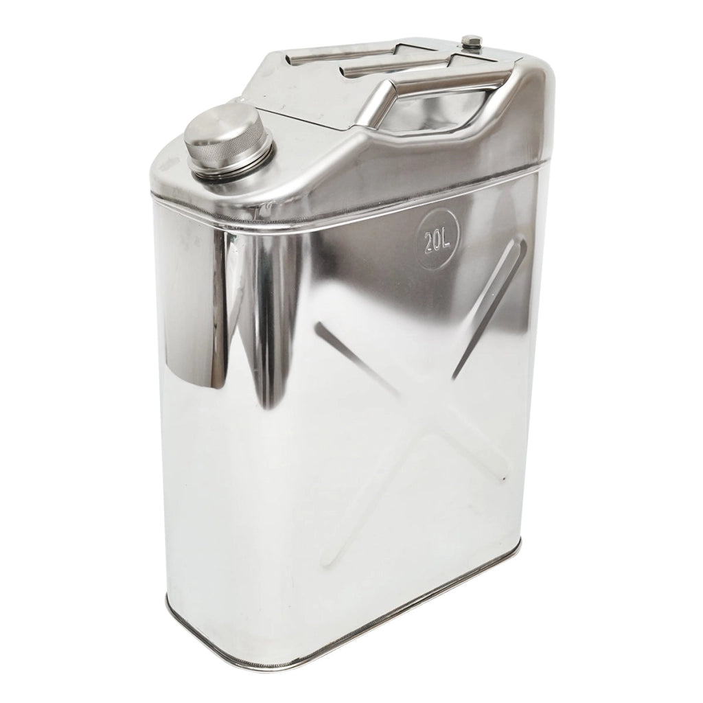 Tanica in acciaio inox da 20 litri con tubo flessibile e tappo a vite