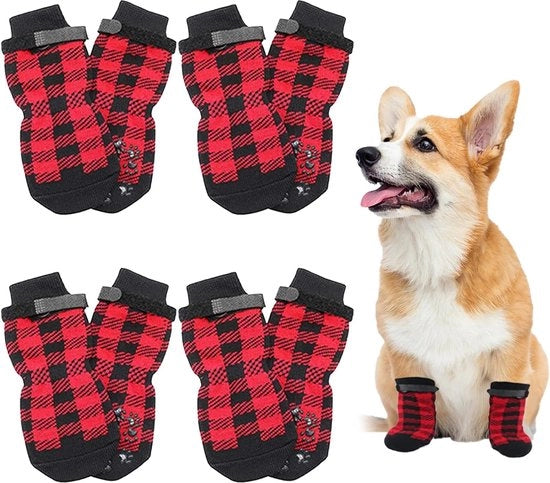 Sokkette anti-slip per cani, 8 pezzi, sokkette anti-slip per cani, chiusura con elastici, sokkette per cani, anti-slip, sokkette per cani per interni ed esterni, rosso (S)
