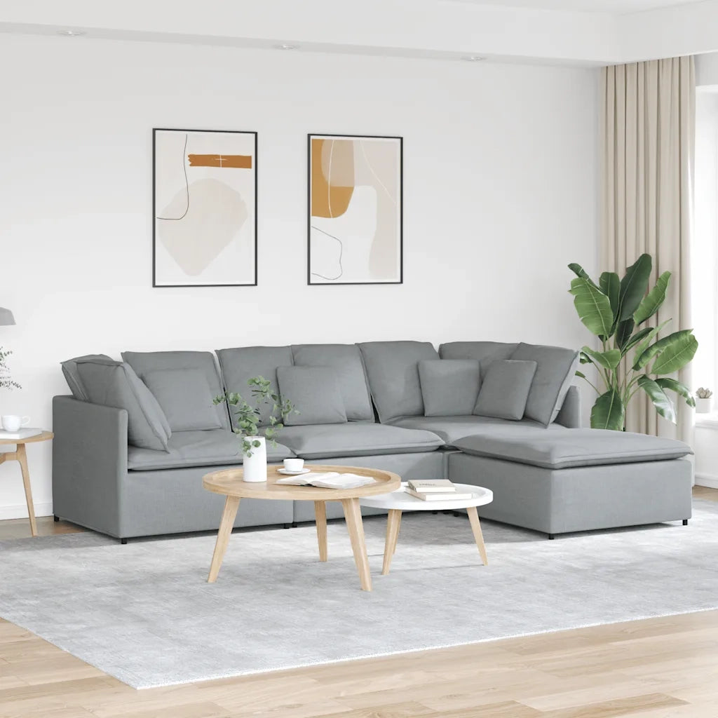 Divano Modulare con Poggiapiedi e Cuscini Tessuto Grigio Chiaro 3321297
