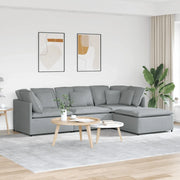 Divano Modulare con Poggiapiedi e Cuscini Tessuto Grigio Chiaro 3321297