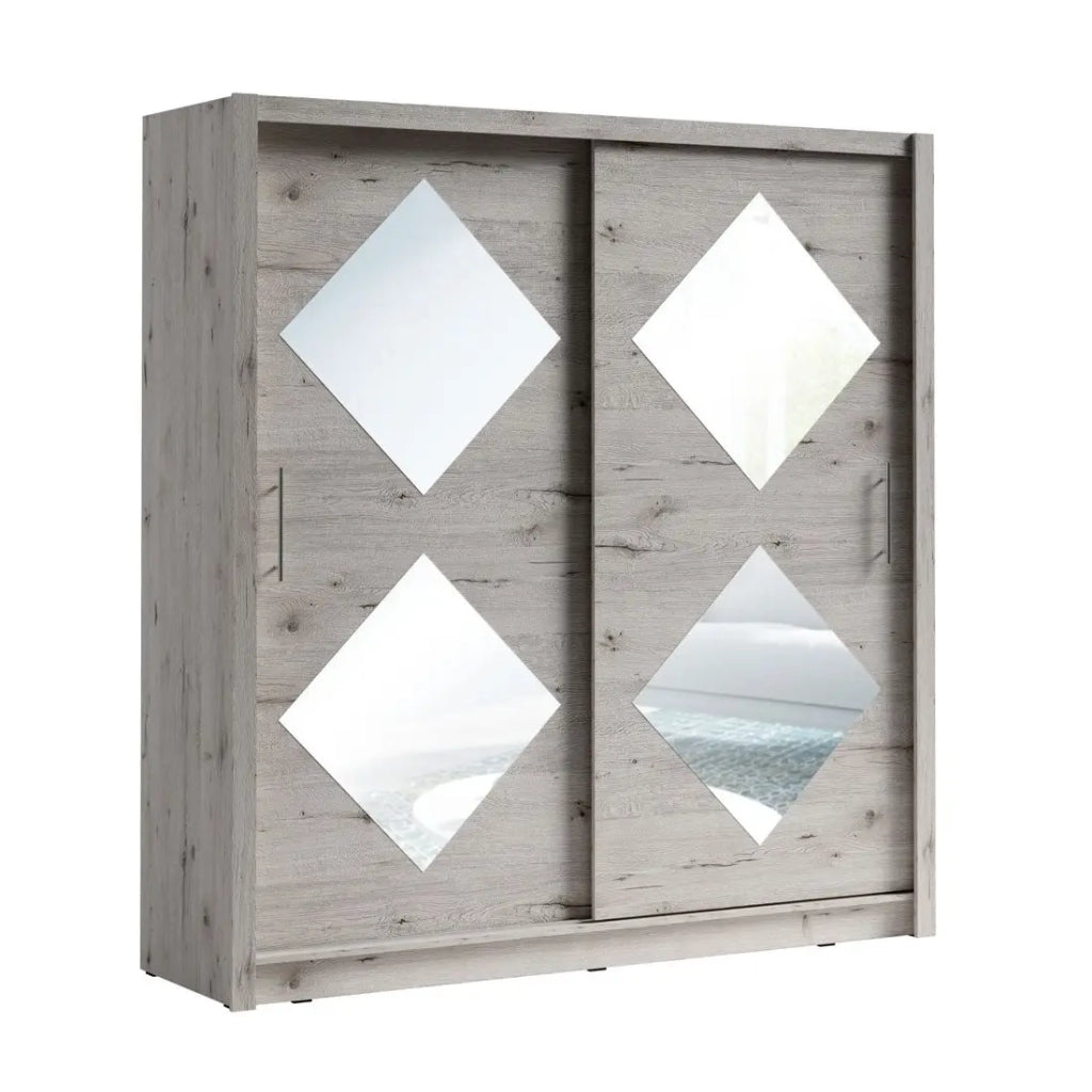 Armadio con 2 porte scorrevoli 205 cm con 4 specchi quadrati - rovere Wellington - Collezione OZZULA