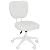 Sedia da Ufficio Girevole Rivestita in PU con Altezza Regolabile Senza Braccioli Portata 120 kg 46x59x82-92 cm Bianco