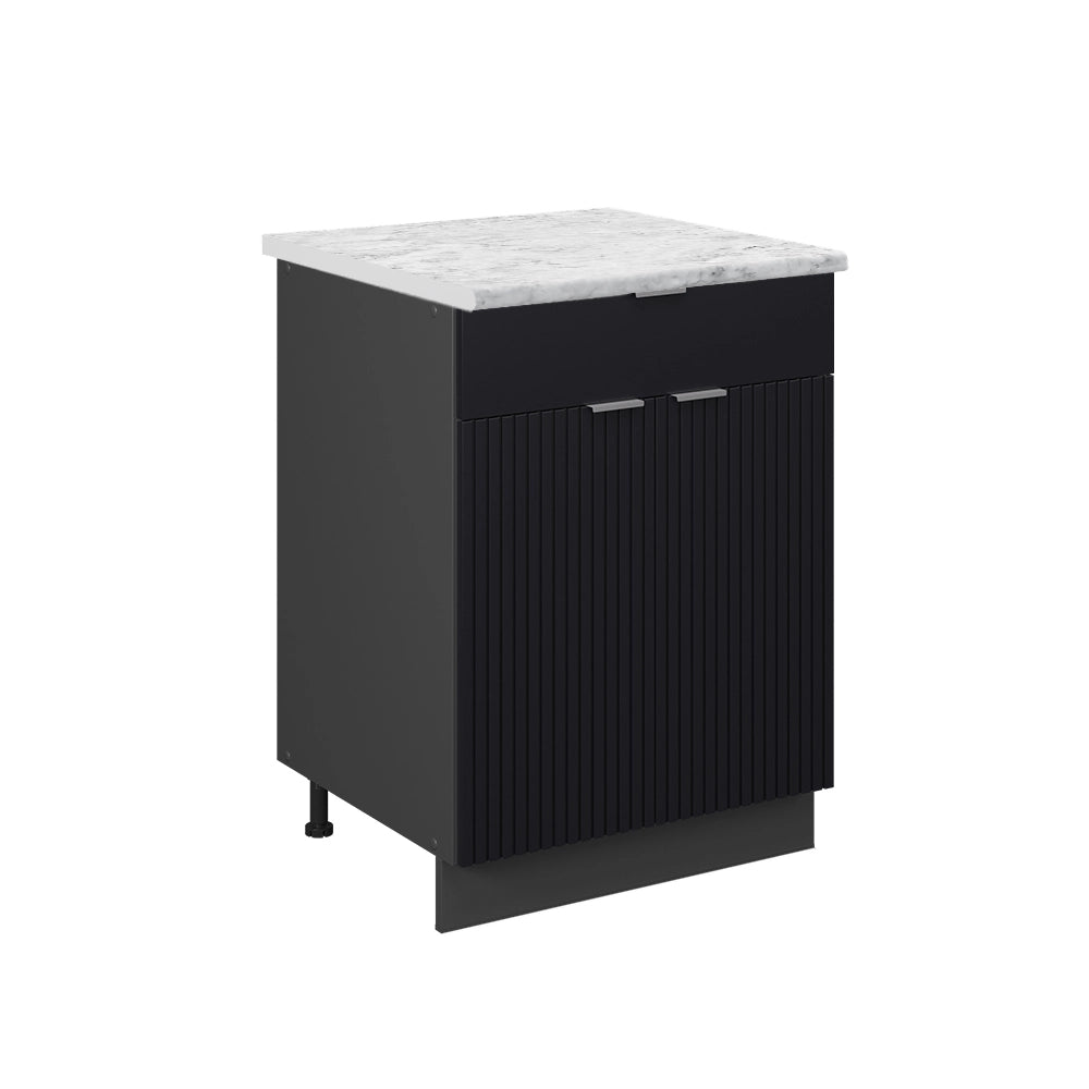 Mobiletto base per cucina Fame-Line Nero rigato/Antracite 60 cm con cassetto, PL Marmo Vicco