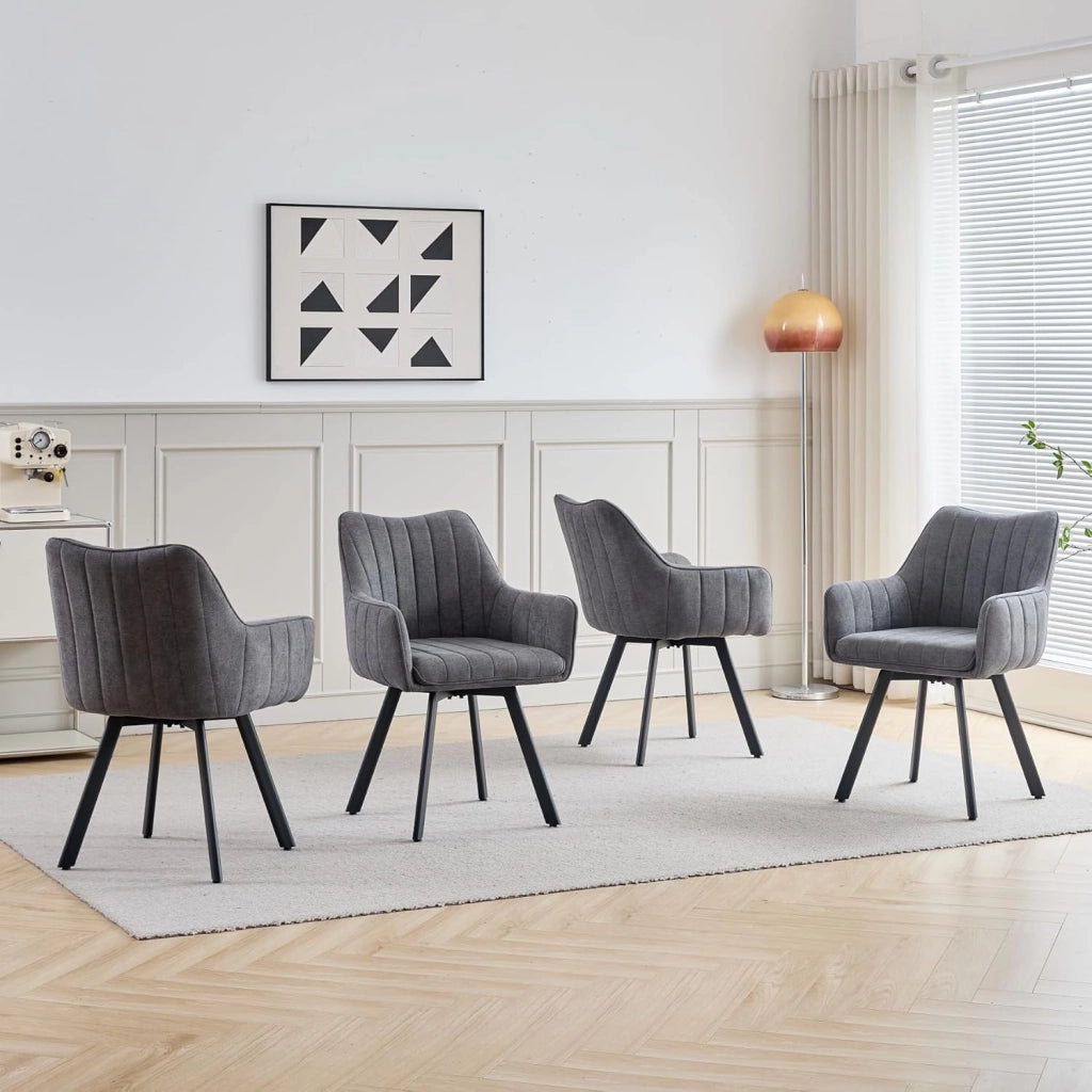 GrandCA HOME Set di 6 Sedie da Pranzo Girevoli, Sedie Imbottite Girevoli a 360°, Poltrone in Lino, Gambe in Metallo, Sedie da Cucina, Adatte per Sale da Pranzo, Cucine e Soggiorni, Grigio Scuro