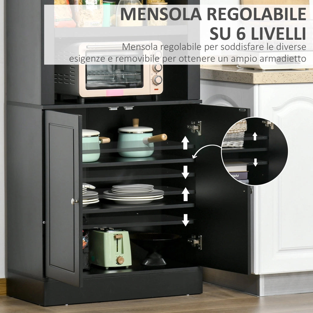 Credenza Alta 2 Ante 3 Ripiani 74,6x35,5x182,5cm in Legno Nero