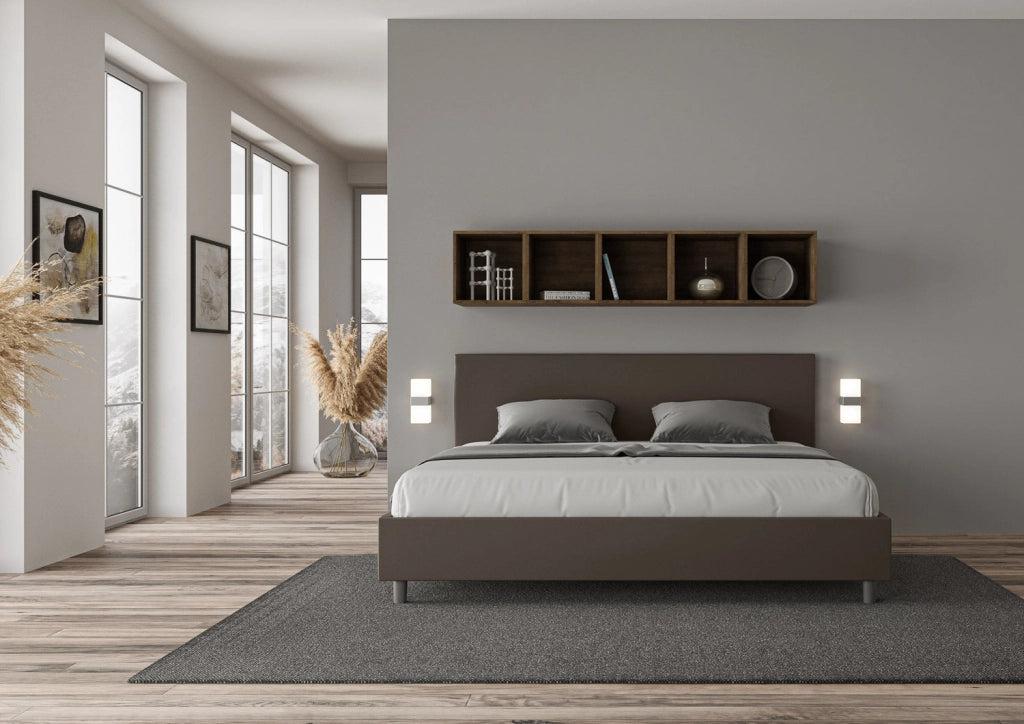 Letto Matrimoniale Large 180x190 cm con Rete e Contenitore Adele Cappuccino