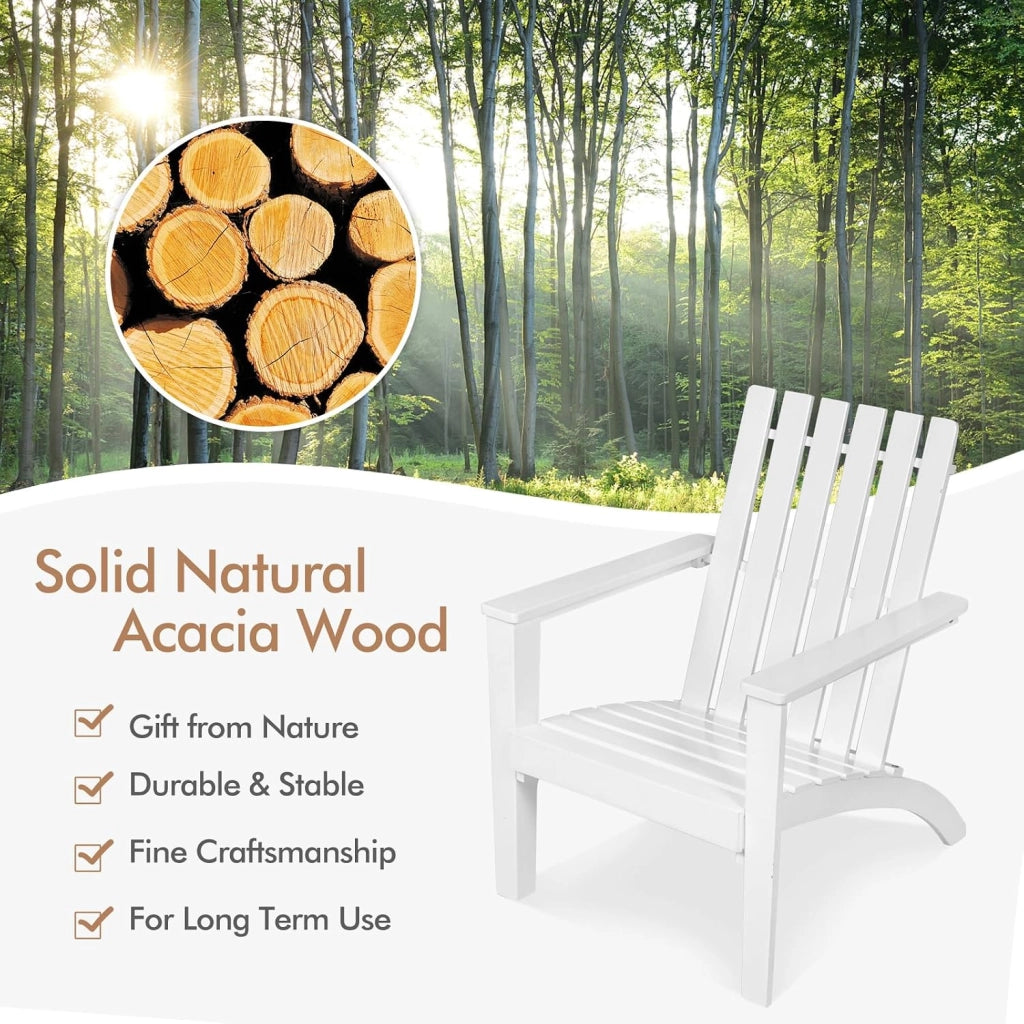 Adirondack - Sedia da giardino in legno di acacia, con schienale e braccioli, ergonomica, da giardino fino a 160 kg, per balcone, giardino, spiaggia (bianco)