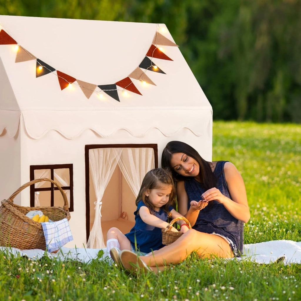 Tenda da gioco  con tappetino per bambini, Casetta da gioco antiscivolo imbottito Beige