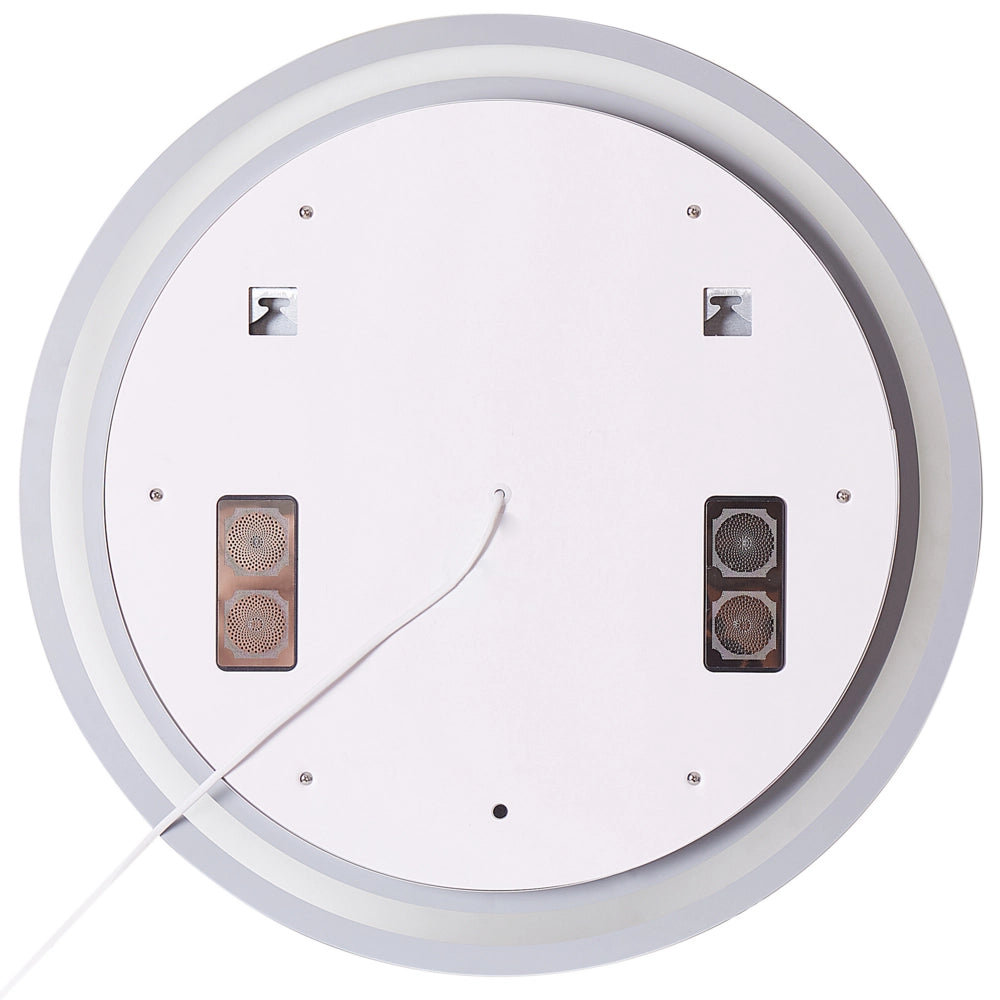 Specchio da bagno a LED argento rotondo con altoparlante Bluetooth 60 x 60 cm stile elegante