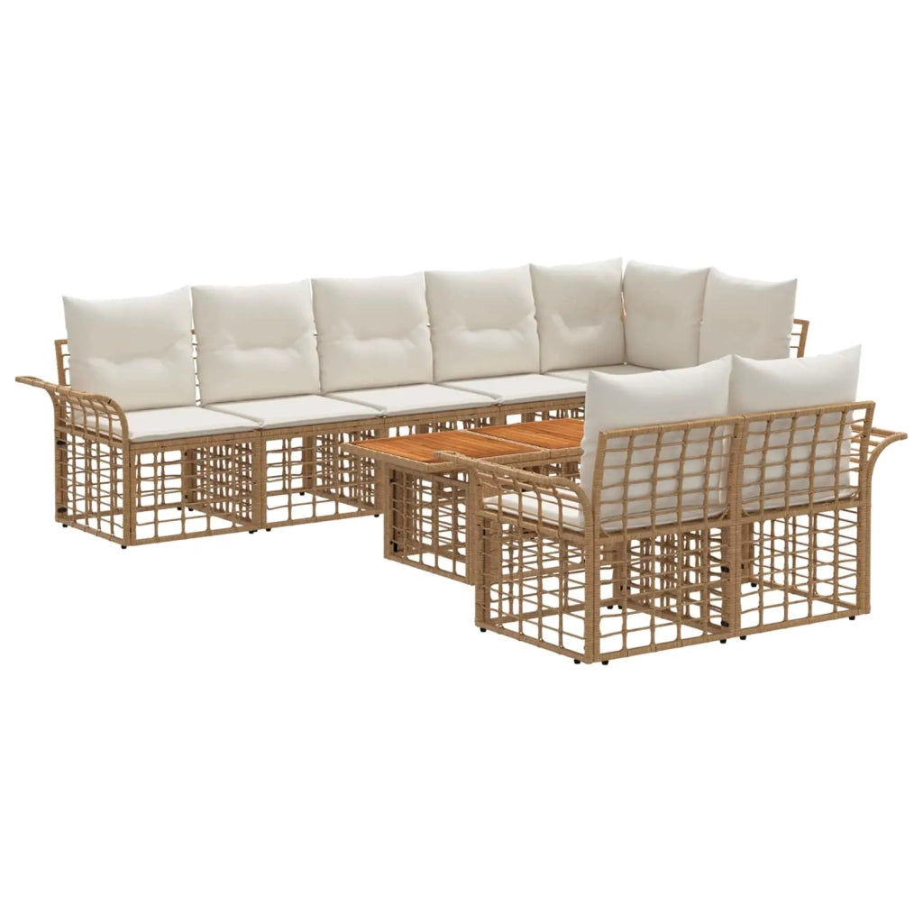 Set Divano da Giardino 9 pz Naturale e Bianco Crema polyrattan 3437998
