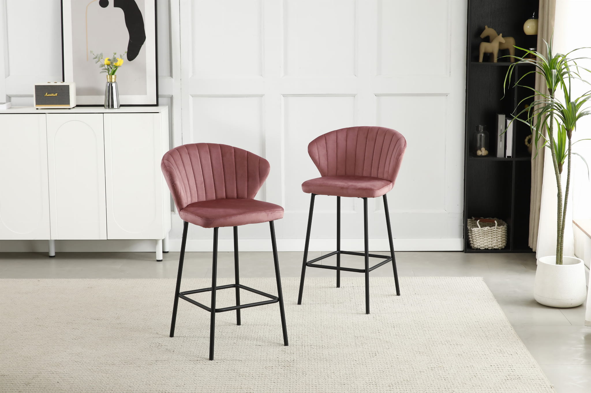 Sgabello Valora GATTA in velluto rosa scuro, design moderno per cucina x4