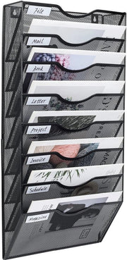 Rack per riviste appeso a 8 strati, organizzatore per ufficio/studio/casa, classificatore metallico, mensola per la letteratura per la conservazione di riviste/lettere/documenti, nero