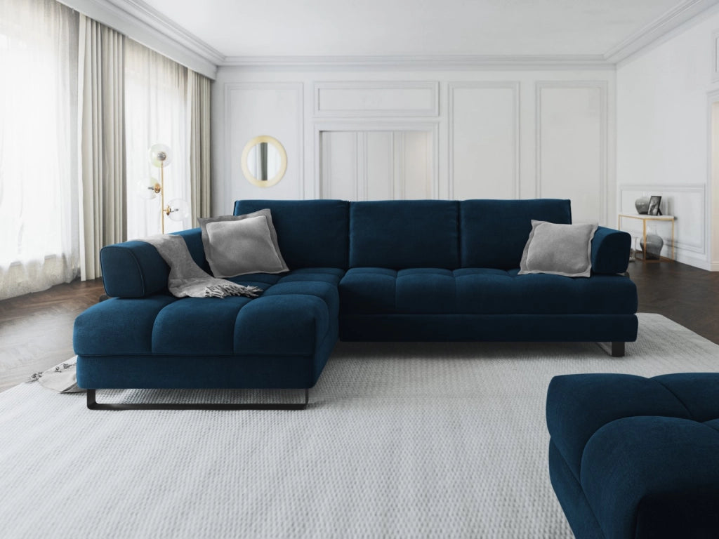 Cosmopolitan Design - Divano convertibile angolare sinistro con contenitore "Clinton" 5 posti in velluto blu reale 