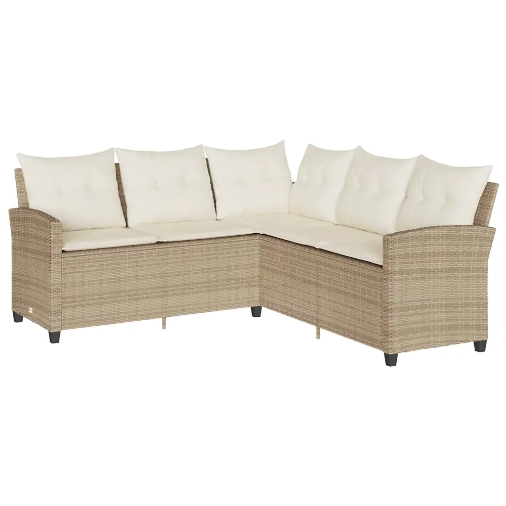 Divano a Forma di L con Cuscini in Polyrattan Beige 365417