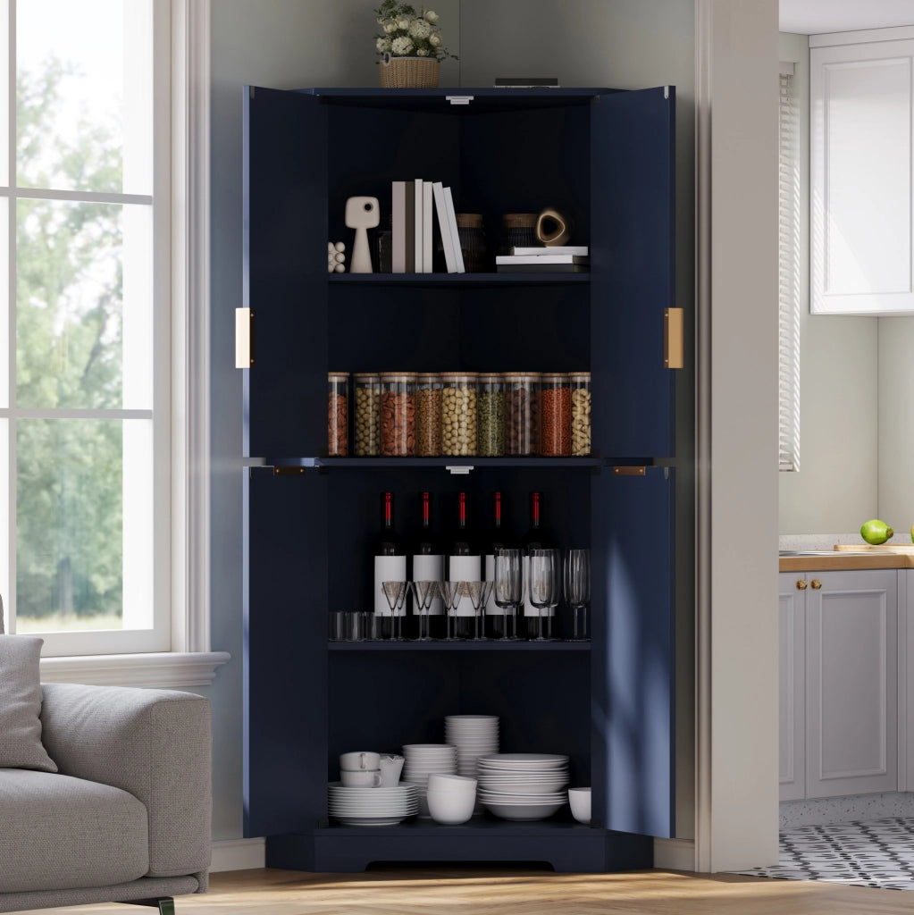 Armadio angolare salvaspazio 60 x 60 x 172 cm in MDF blu con ripiani regolabili