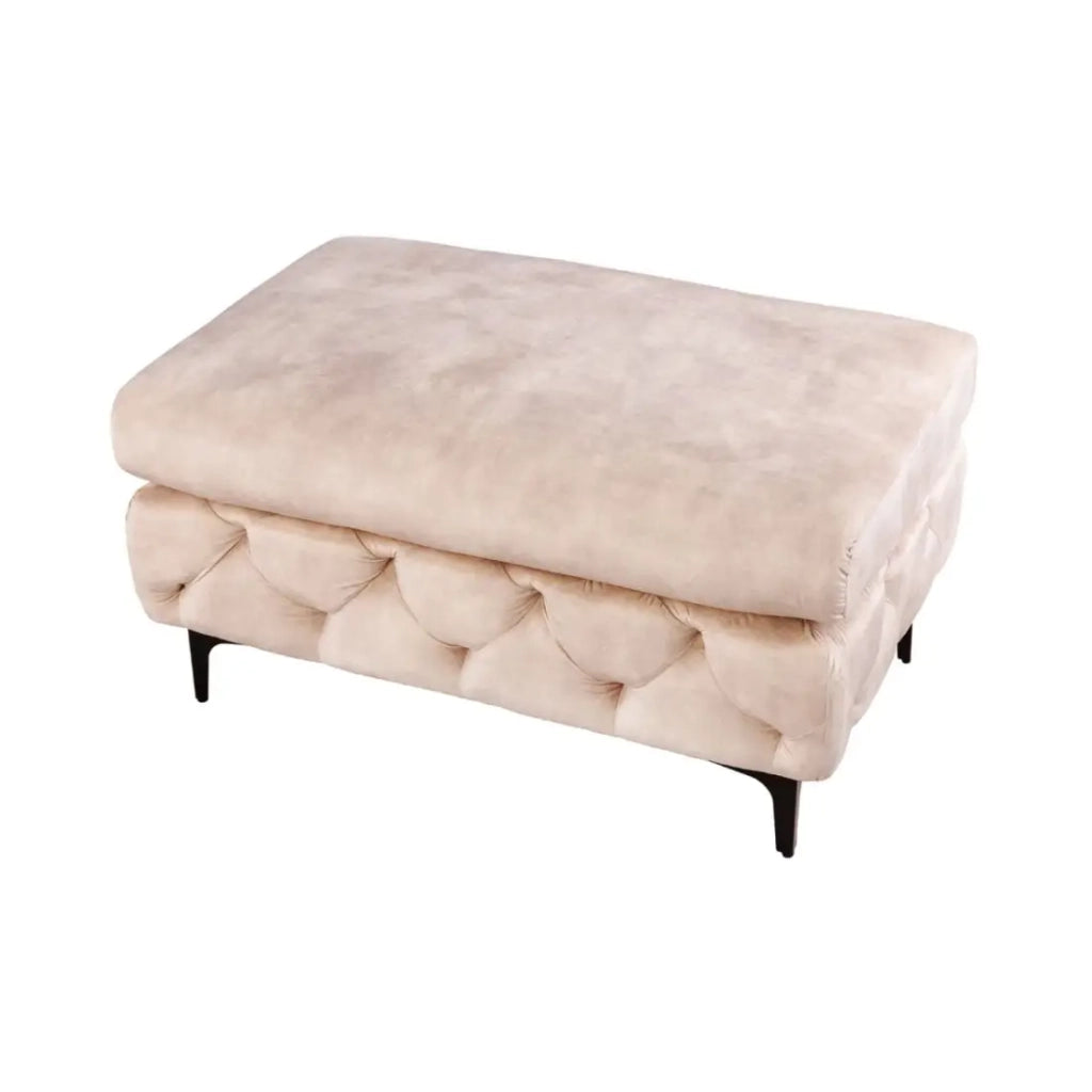Pouf VELENA champagne – Pouf barocco in velluto con piedi in metallo neri