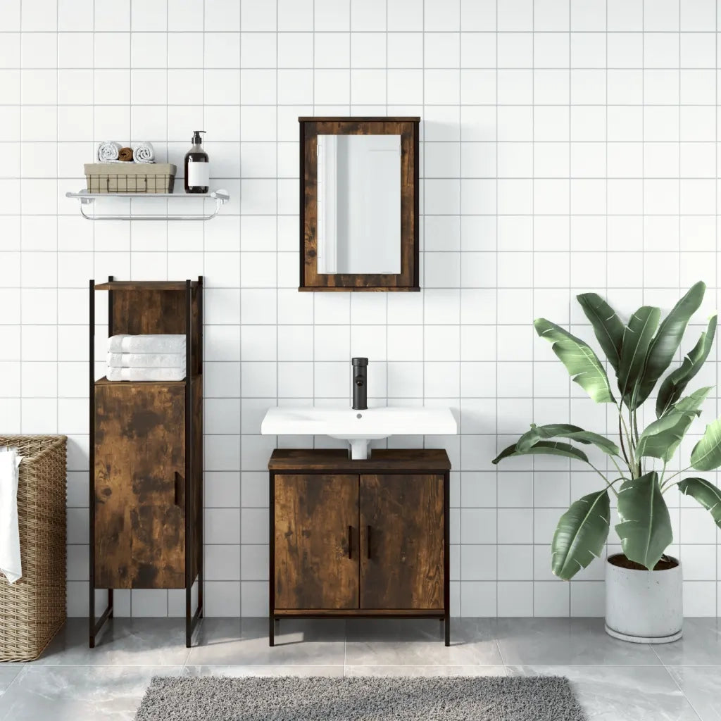 Set Mobili da Bagno 3 pz Rovere Fumo in Legno Multistrato 3214822