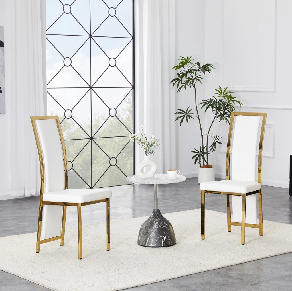 Set di 2 sedie da pranzo moderne bianco e oro con schienale alto; in PU e metallo; 109 cm