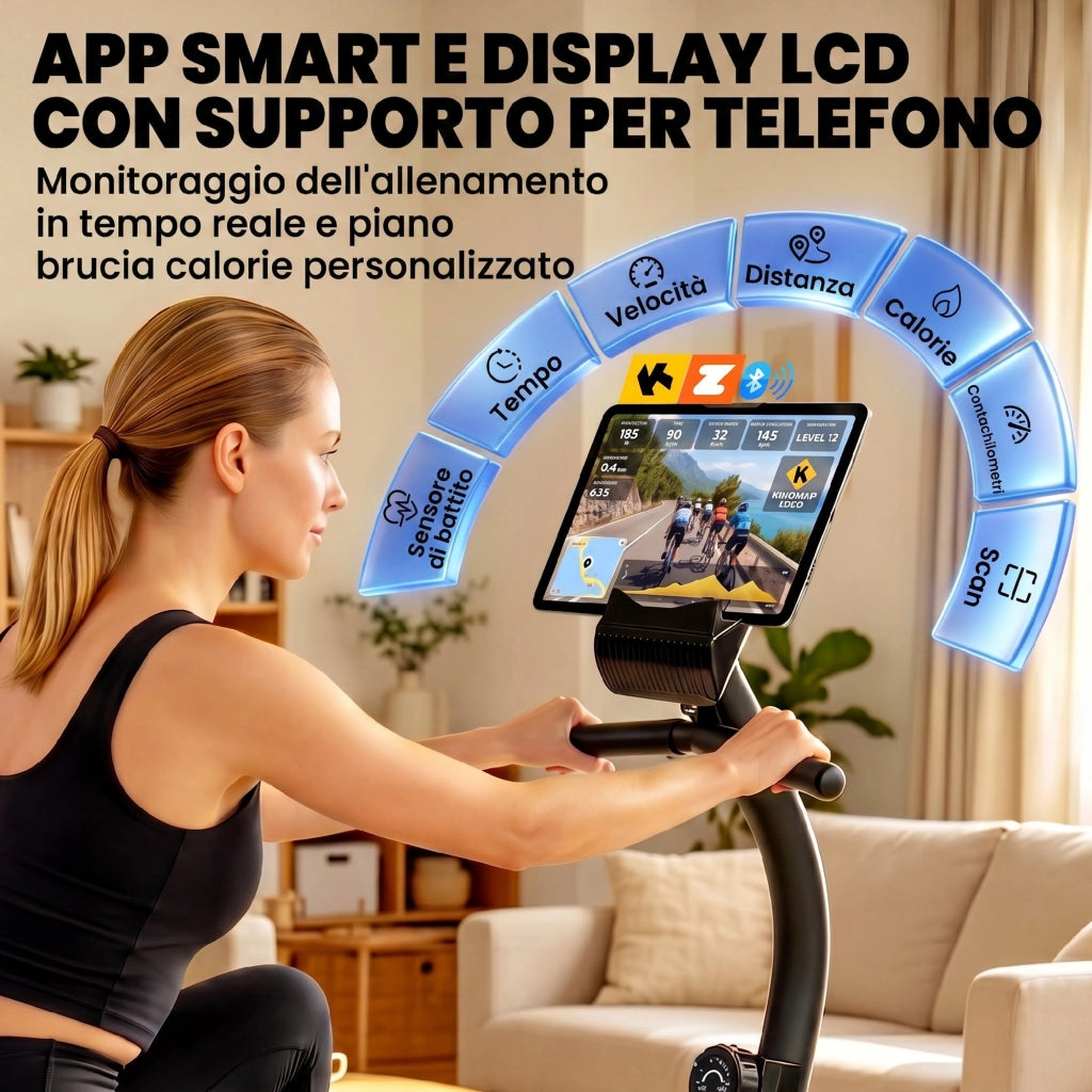 Cyclette Reclinata per Anziani 136x56x106 cm con Bluetooth Connettività App Ruote in Metallo Blu