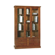 Vetrina colore noce con 3 ante 4 cassetti, in stile classico in legno e mdf con rifinitura in noce lucido 119x40x185 H