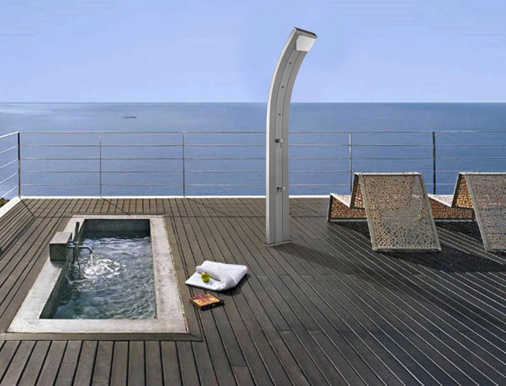 Doccia Solare da Esterno Giardino 40L Miscelatore e Lavapiedi Arkema Dada Fascia Inox Viola