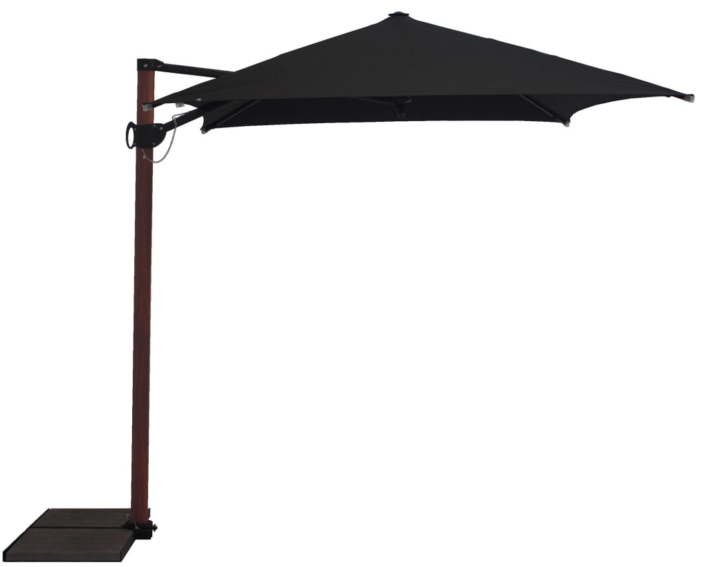 Ombrellone da Giardino Decentrato 3x2m Palo in Alluminio Effetto Legno Tessuto Olefin Trend Wood Nero