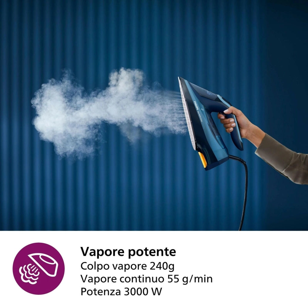 Philips DST8020-20 Azur Serie 8000 Ferro a vapore 3000 W 55 g-min Colpo Vapore 240 g-min Piastra SteamGlide Elite OptimalTEMP colore Blu
