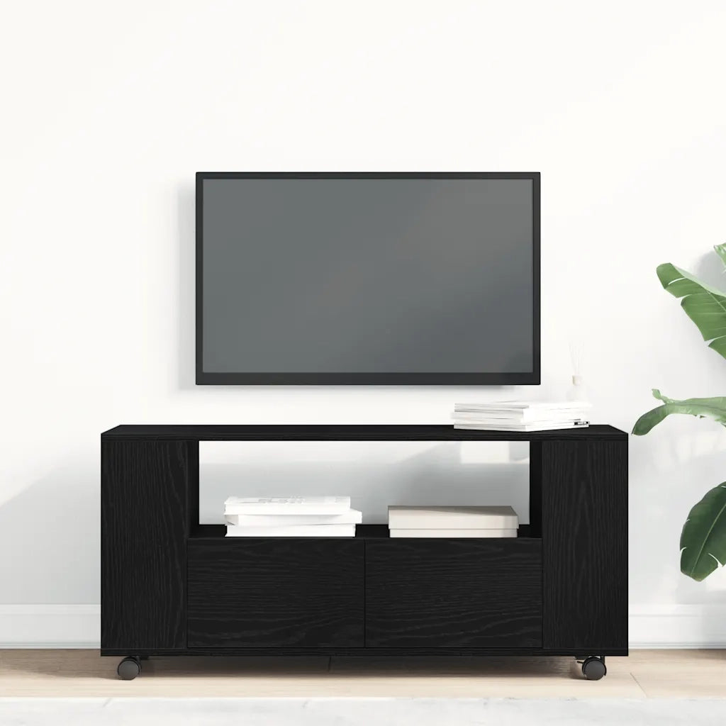 Mobile Porta TV con Ruote-Credenza per TV Rovere Nero 102x34,5x43 cm Truciolato