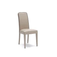 E-STYLO Sedia in similpelle beige con bordino marrone e gambe in legno di faggio laccato, imbottita, 59cm X 46cm H. 99cm.