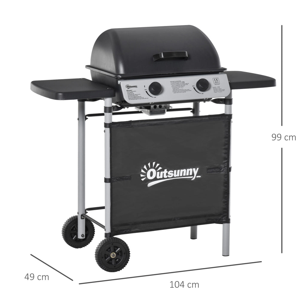 Barbecue a Gas 2 Fuochi con Ruote e Tavolini Laterali ¨C zephmum ¨C Nero 104x49x99 cm