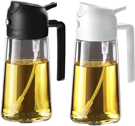 Kit di cucina 16 onziole per oli di cottura – 470 ml flacone di olio d'oliva – Dispensatore e pennello per oli 2 in 1 – Accessori da cucina per cucinare, insalate e grigliare Nero e bianco