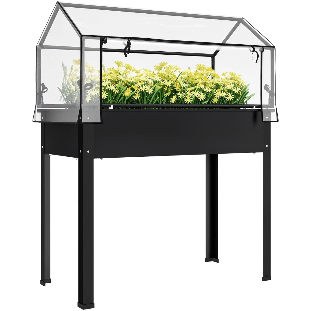 Letto da Giardino Rialzato con Copertura ¨C zephmum ¨C 100x48x124 cm Nero